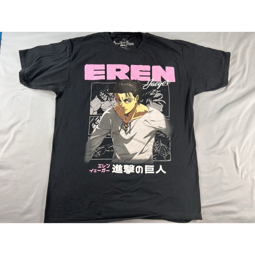 Attack On Titan Eren Jaeger T-Shirt Mens Large Black Anime Final Season
